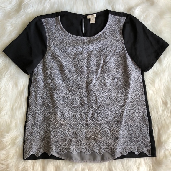 J.Crew Factory Grey lace Short Sleeve Tee - Picture 7 of 7